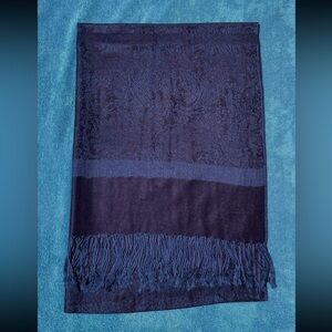 NEW PASHMINA Navy Blue & Midnight Blue Subtle Scroll Print Sophisticated…